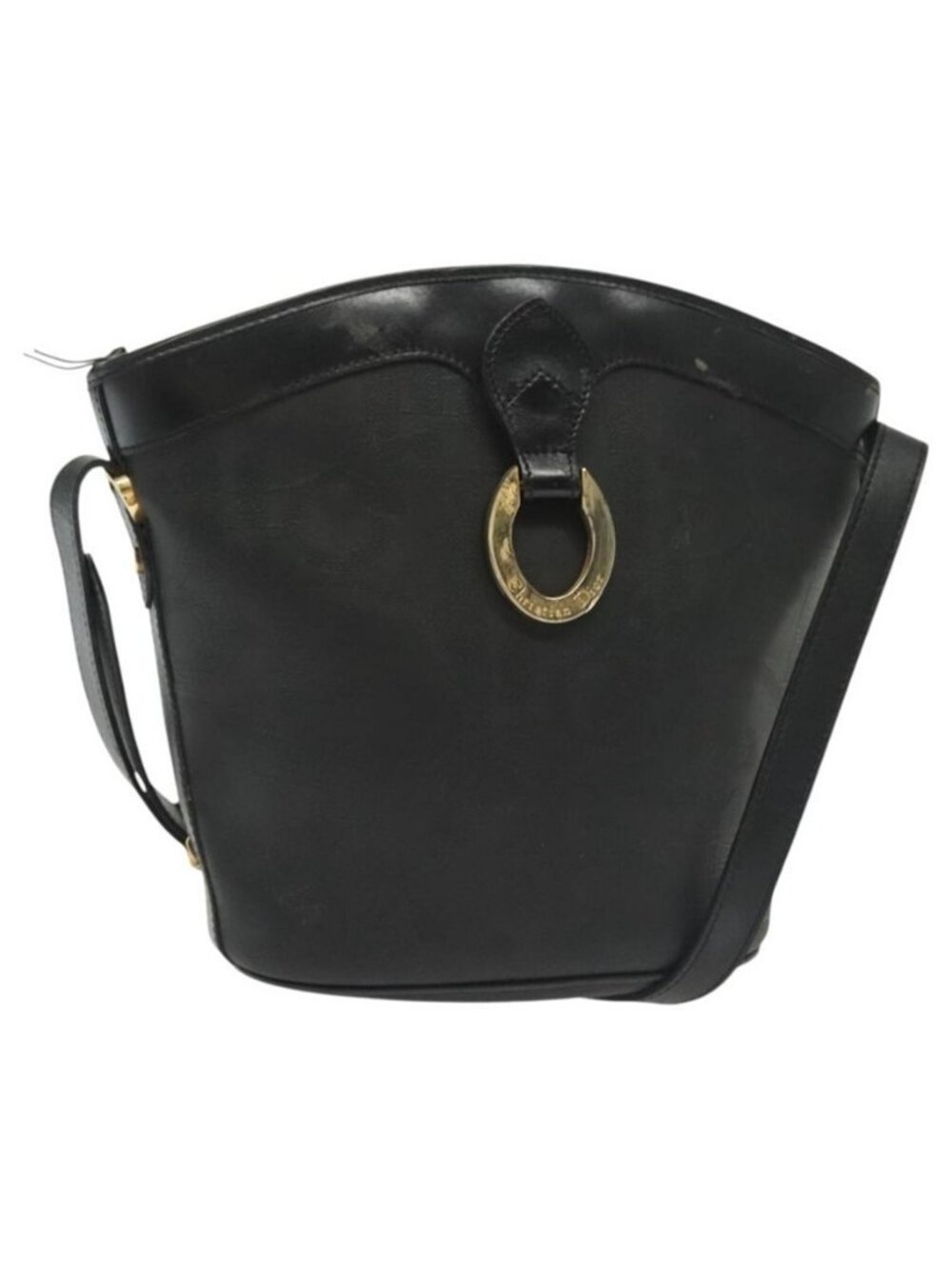 Authentic Christian Dior Trotter Canvas Shoulder Bag Black Gold